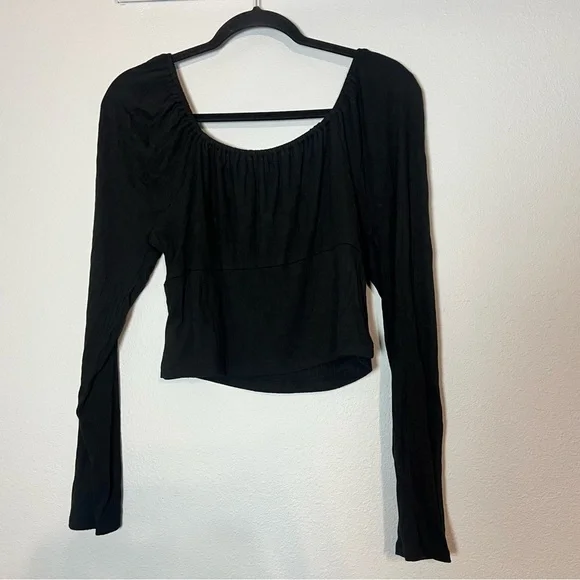 Madewell Black Rib Square Neck Long Sleeve Crop Top Size XL - Picture 6 of 7